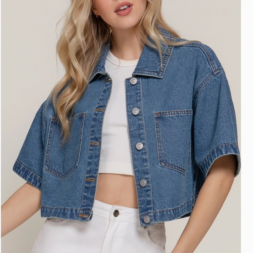 Blue Denim Cropped Jacket